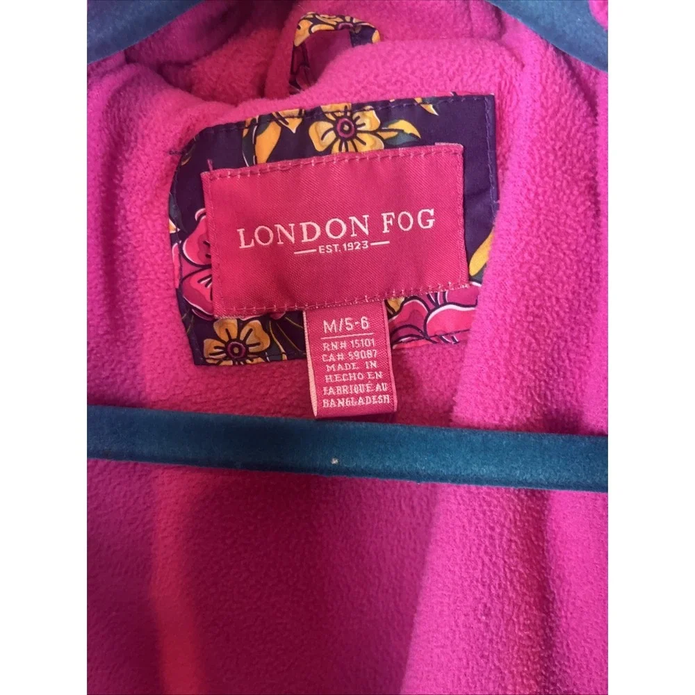 London Fog Girls Kids Floral Faux Fur Hooded Puffer Winter Coat Jacket Size 5-6